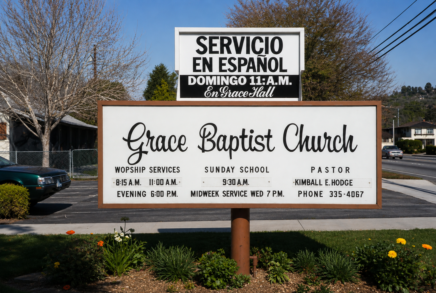 Historic Grace Church Spanish ministry sign